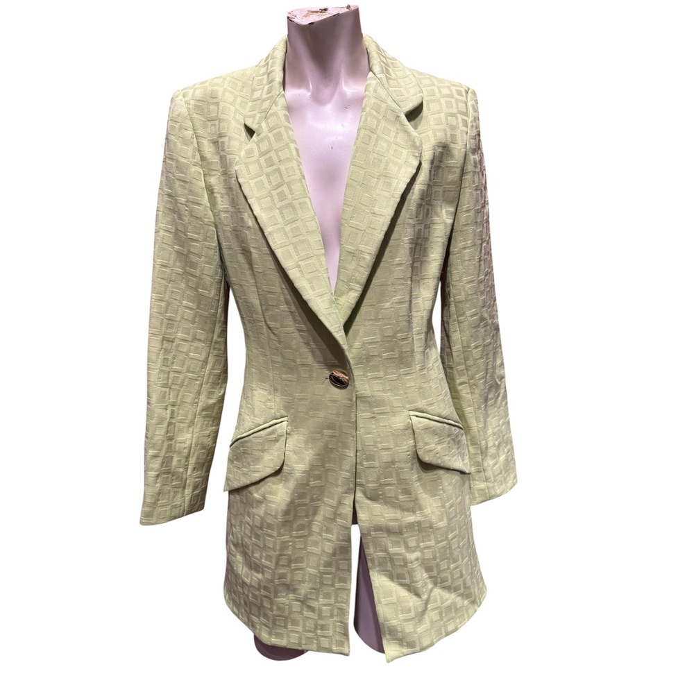 Cache Vintage 90s Longline Blazer Textured Geometric Chartreuse Green Size 6